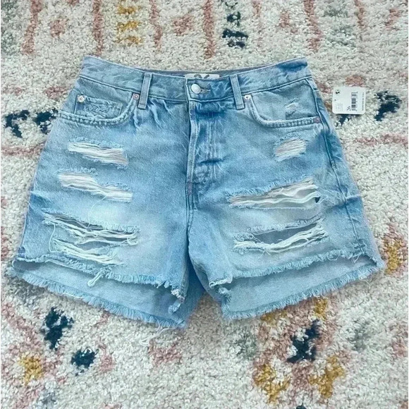 Free People distressed high waisted button fly shorts 26 - Picture 1 of 5